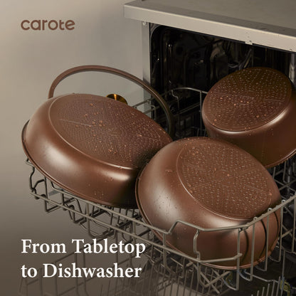 CAROTE 21pcs Pots and Pans Set, Nonstick Cookware Set Detachable Handle, Induction Kitchen Cookware Sets Non Stick with Removable Handle, RV Cookware Set, Oven Safe, Brown