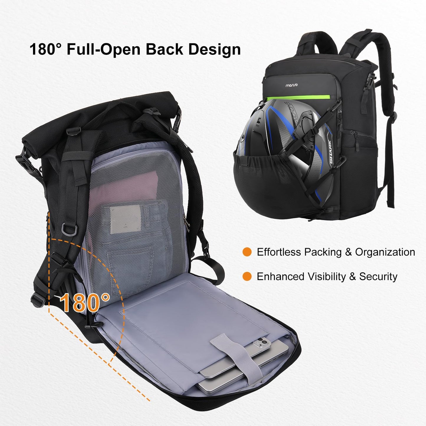 MOSISO Expandable Motorcycle Helmet Backpack Bag&Motorcycle Tail Bag with Expandable Capacity 32L-48L, Motorbike Rear Seat Trunk Gear Bag with Rain Cover&Shoulder Strap, Black