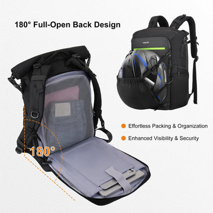 MOSISO Expandable Motorcycle Helmet Backpack Bag&Motorcycle Tail Bag with Expandable Capacity 32L-48L, Motorbike Rear Seat Trunk Gear Bag with Rain Cover&Shoulder Strap, Black
