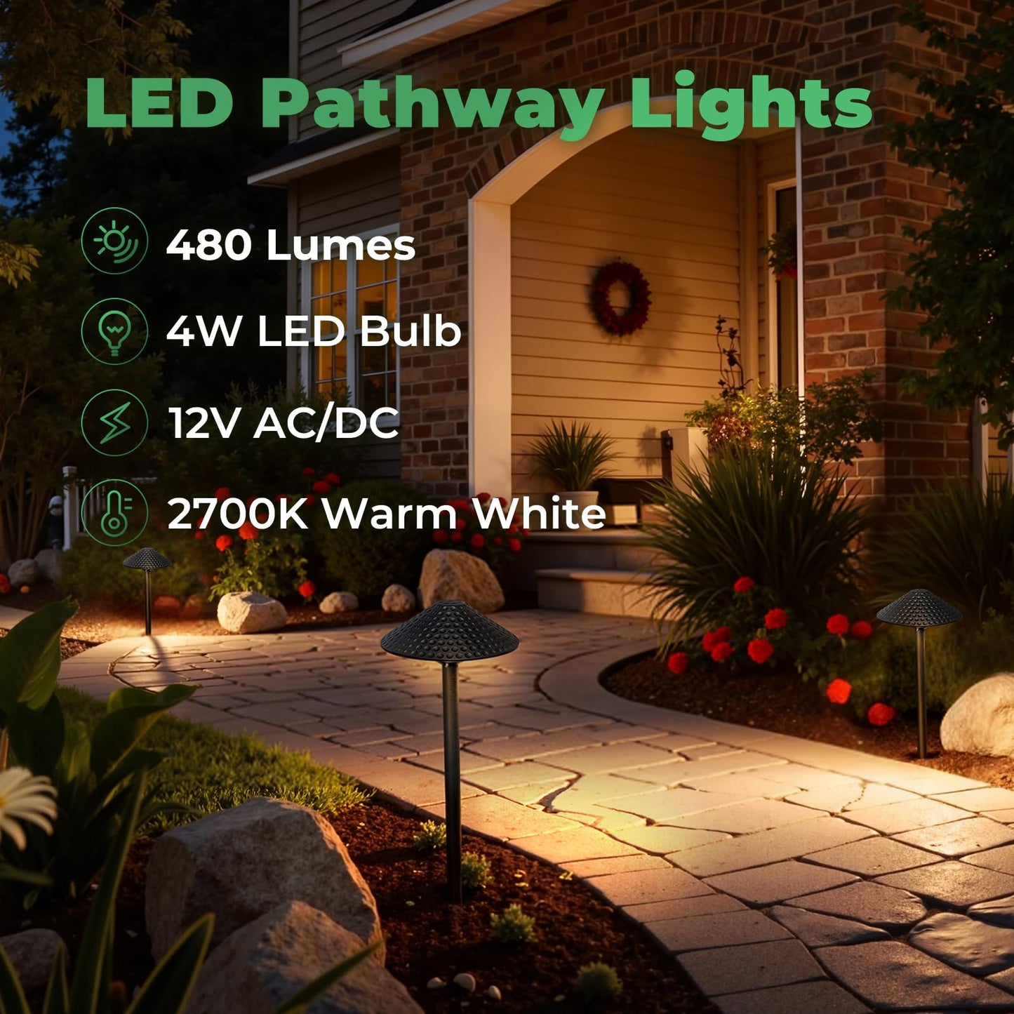 Gardencoin Low Voltage Pathway Lights (6.69'' Shade, 21.54'' Tall) 12V Outdoor LED Landscape Pathway Lighting Aluminum Vintage Hammered Path Lights with 4W 2700K Replaceable Bulb, 4 Pack