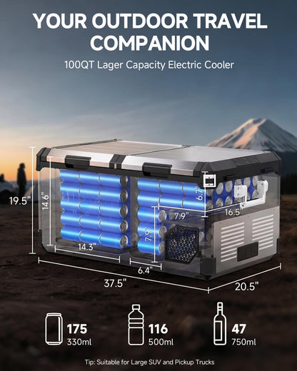 BODEGA 12 Volt Car Refrigerator, 100Quart (95L) Dual Zone Car Fridge APP Control, Portable Freezer, -4℉-68℉ RV Electric Cooler 12/24V DC &100-240V AC for Outdoor, Camping, Travel