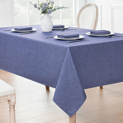 Veblandy Rectangle Tablecloth Linen Textured Waterproof & Stain Resistant Table Cloth Wrinkle Free Decorative Fabric Farmhouse Table Cover for Dining/Party/Buffet/Wedding, 60 x 144 Inch, Demin Blue