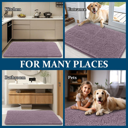 OLANLY Dog Door Mat - Absorbent Non-Slip Chenille Mat for Muddy Paws | 59x20 Deep Plum Color