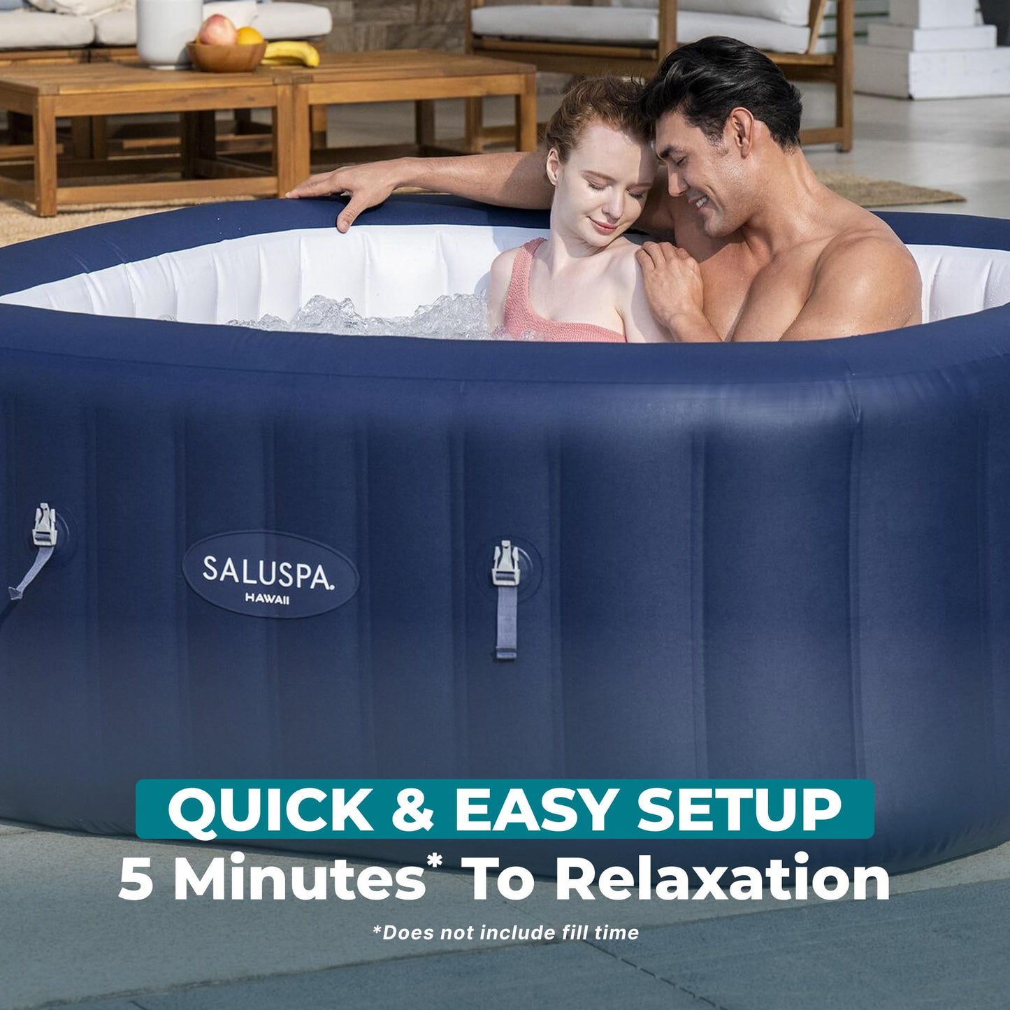 Bestway SaluSpa Hawaii 4 to 6 Person Inflatable Hot Tub, Square Energy-Efficient Portable Outdoor Spa with 140 AirJets, 71" x 28"