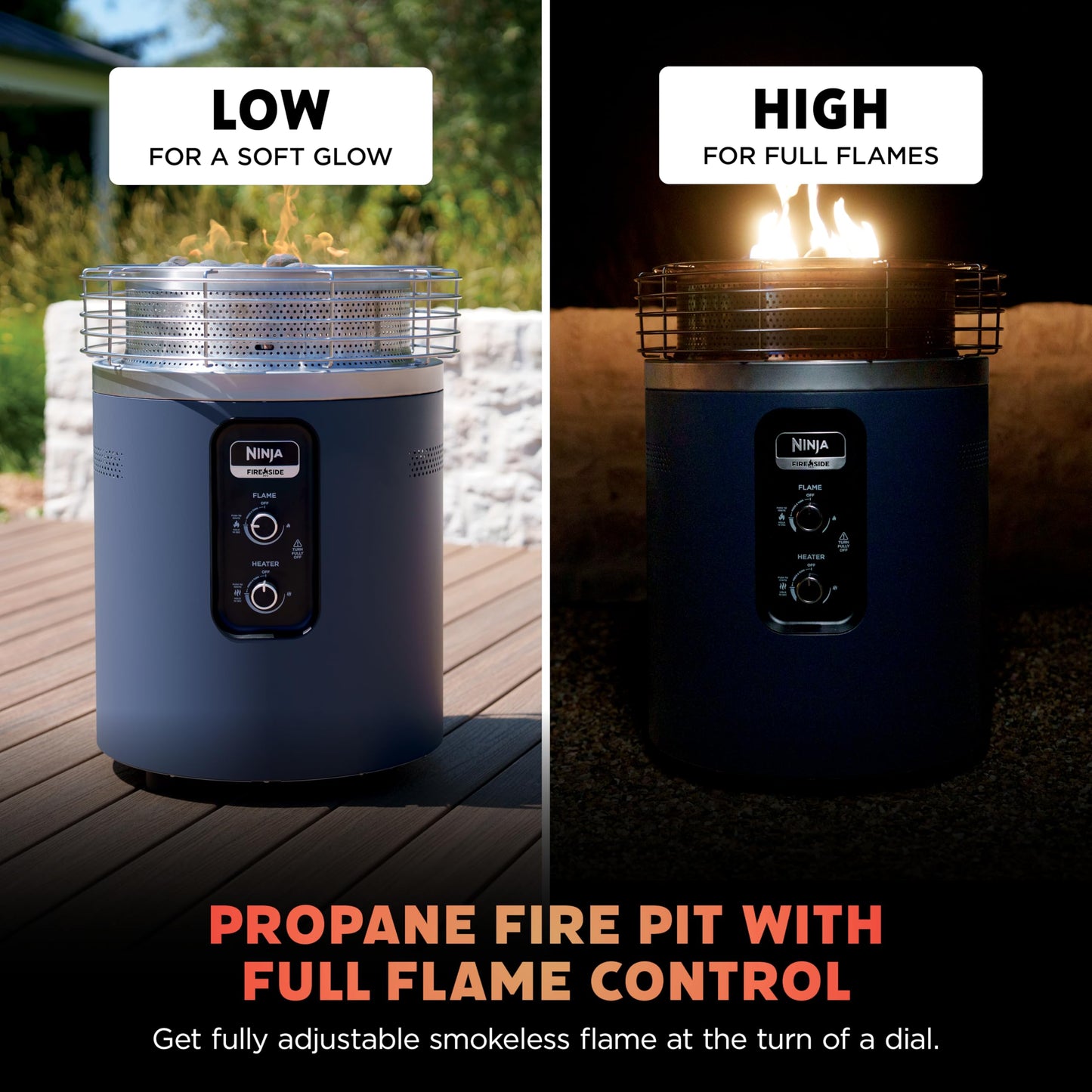 Ninja Fireside360™ Outdoor Heater & Fire Pit | 3 Modes: Flame, Heat, Flame & Heat | Portable for Patio, Deck, Camping | Easy Control Smokeless Flames | Push to Start Ignition | Cyberspace | OF101CY