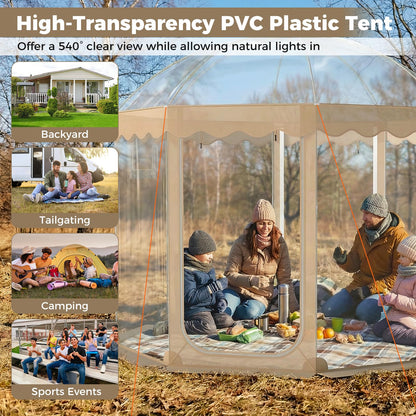 Tangkula Pop Up Bubble Tent, 10x10 Ft Oversize Weatherproof Clear Outdoor Dome Tent for 8-10 People with 2 Roll-Up Doors, Stakes, Wind Ropes, Sandbags, Carrying Bag for Winter Cold Protection