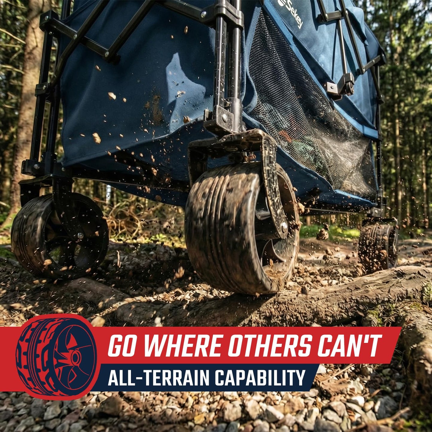 Sekey 500LBS Heavy Duty Double Decker Wagon with Extender, 400L Large Capacity Collapsible Garden Cart Fits 10x10 Canopy, All-Terrain Big Wheels with Brakes, Foldable Utility Wagon for Sports, Camping