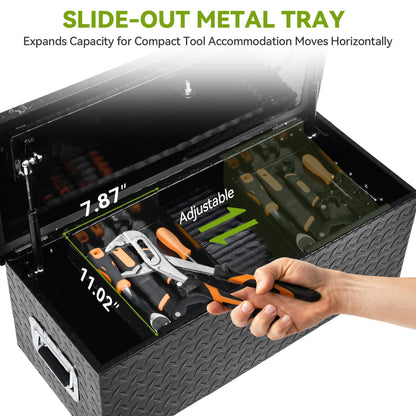 AUTOSAVER88 39 Inch Truck Bed Tool Box, Heavy Duty Aluminum Diamond Plate Tool Box Chest, Waterproof Chest Storage Box with Sliding Shelf and Lock for Trucks, Trailers, RVs, Warehouses