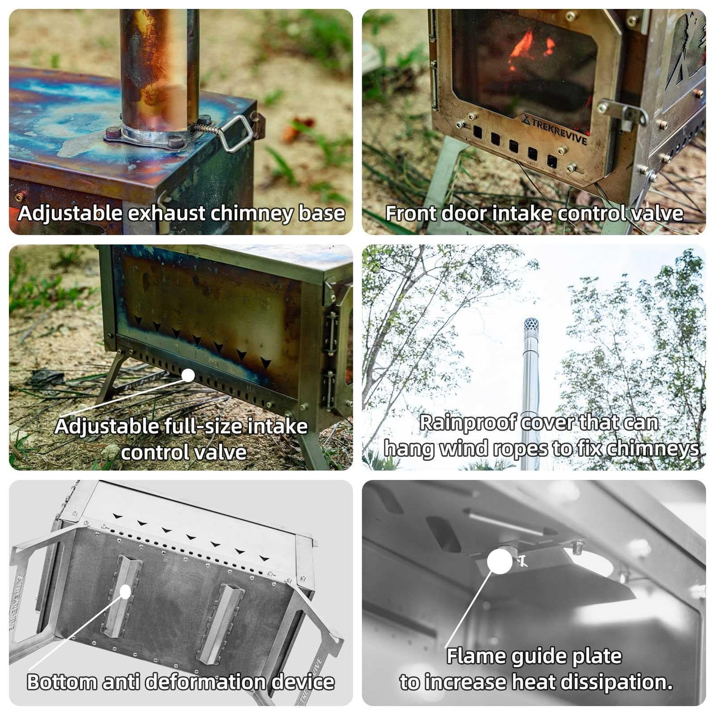 Trekrevive RIDGE Titanium Hot Tent Stove, Portable Folding Tent Wood Burning Stove with Secondary Air Intake, Ultralight Small Wood Stove, Perfect for Backpacking, Hiking, Bushcraft, Winter Camping
