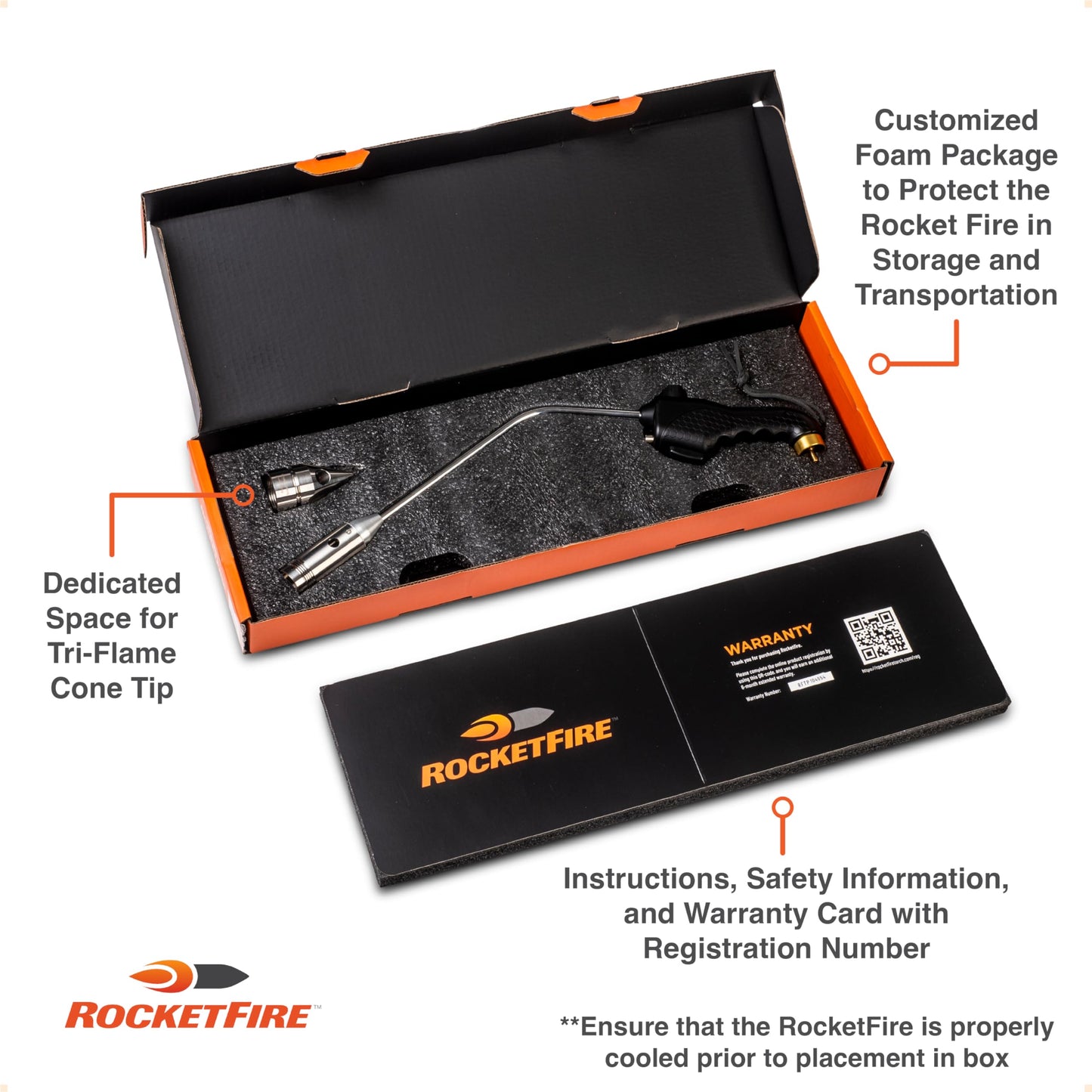 ROCKETFIRE Fire Starter Torch | Perfect Propane Torch Head, Grill Gun, Charcoal Torch | Compatible with Bernzomatic Propane & MAP/PRO Fuels | Stainless Steel Tri-Flame Tip | Fuel NOT Included | Black