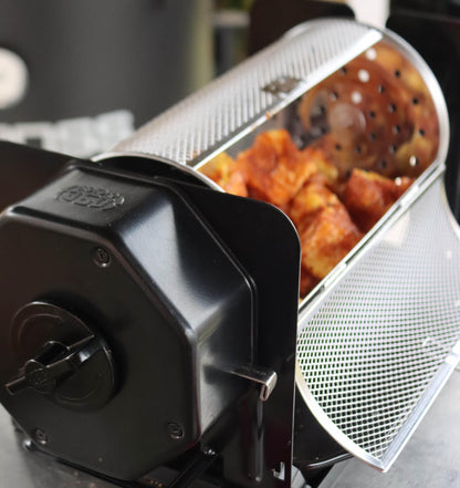 ROTO-Q 360 Cordless Rotisserie Kit w/Tumble Basket - Stainless Steel, Non-Electric - For Grills, Ovens, Smokers - Gas/Charcoal BBQ, Kamado Joe, Green Egg, Kettle - Indoor/Outdoor Use (Black)