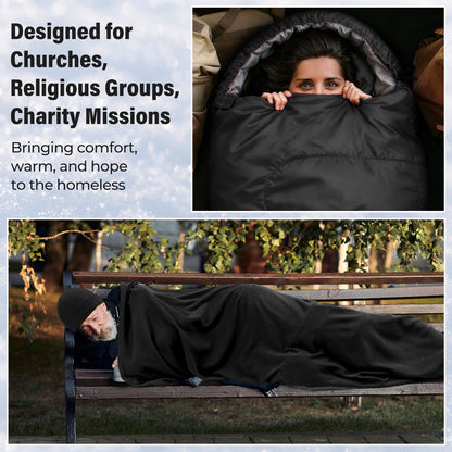 SmoothNovelty 80 Pcs Homeless Care Package Sleeping Bags Adult Bulk with Winter Beanies Hat Gloves Scarf Cotton Liner Waterproof Sleeping Bag for Camping Outdoor Church Donation Emergency(Black)