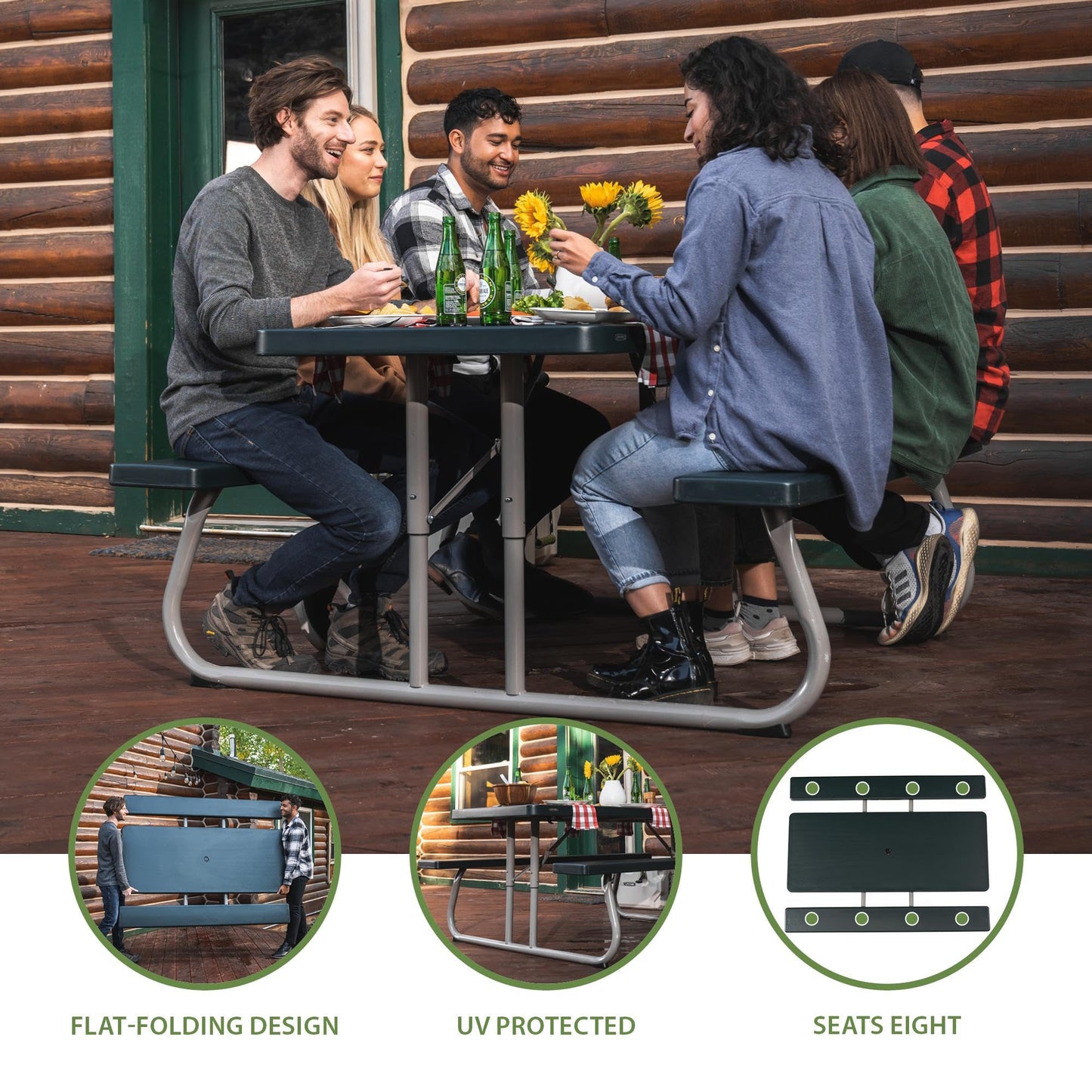 LIFETIME 6-Foot Classic Folding Picnic Table, Seats 8, Green