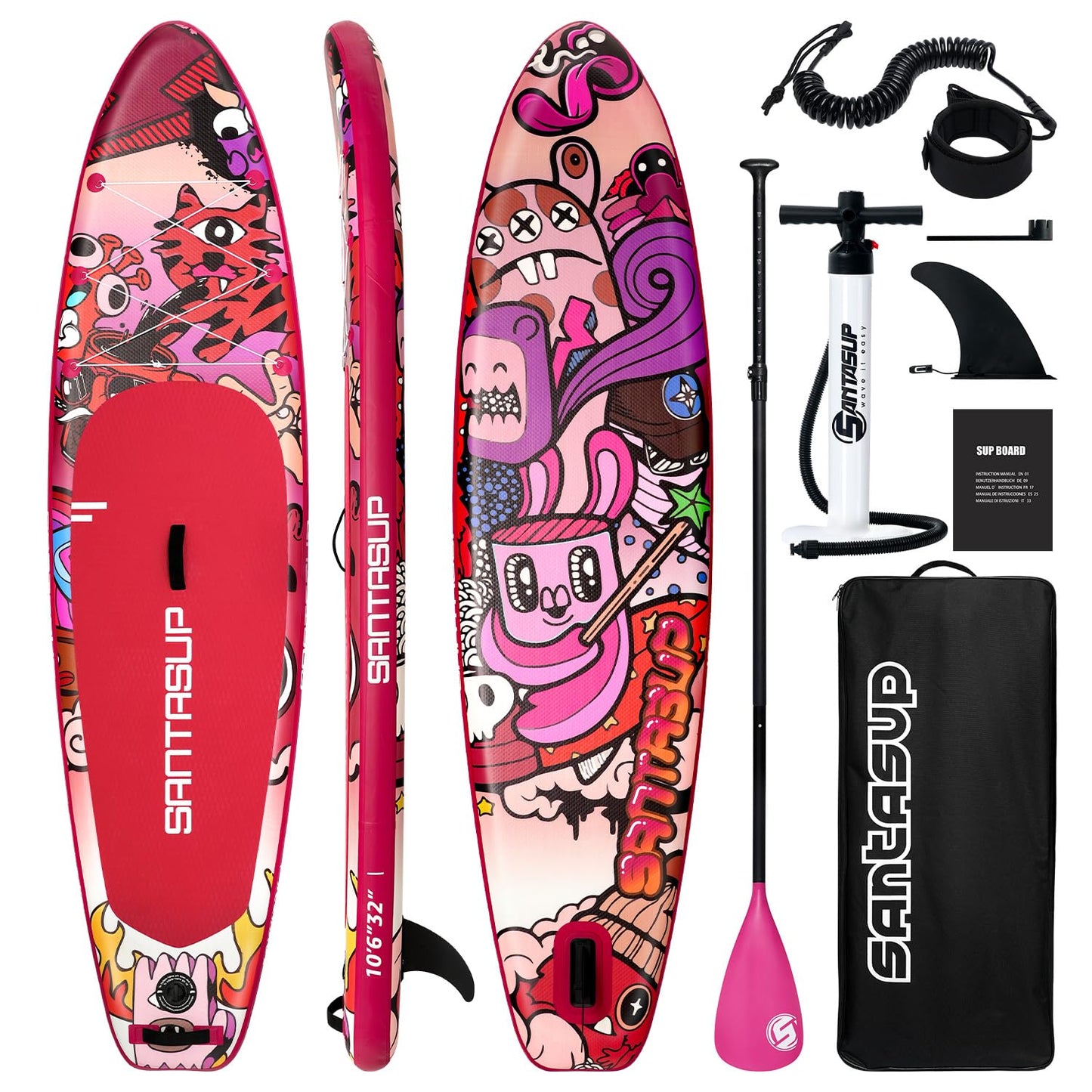 Santasup Inflatable Paddle Board Pink Stand Up Paddle for Adults, 10ft Yoga Board, Sup Board with Accessories, Non-Slip Deck, Travel Backpack Wide Stance
