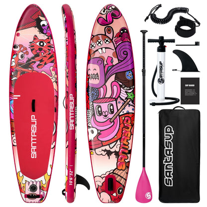 Santasup Inflatable Paddle Board Pink Stand Up Paddle for Adults, 10ft Yoga Board, Sup Board with Accessories, Non-Slip Deck, Travel Backpack Wide Stance