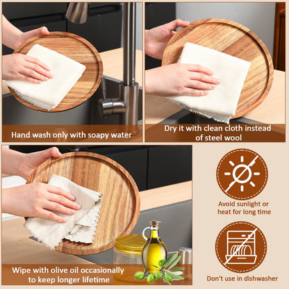 Rtteri 12 Pcs Acacia Wood Dinner Plates Round Wood Dishes Wooden Charger Serving Tray Easy Cleaning Lightweight Unbreakable Classic Plate for Snack Dessert Housewarming Gift(0.98 Inches)