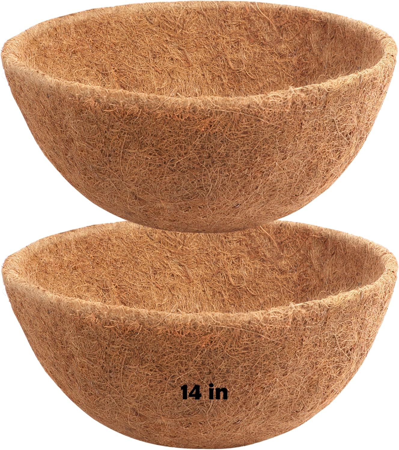 Y&M 14" Round Coconut Fiber Liner - Pre-Formed Replacement for Hanging Baskets | 2-Pack