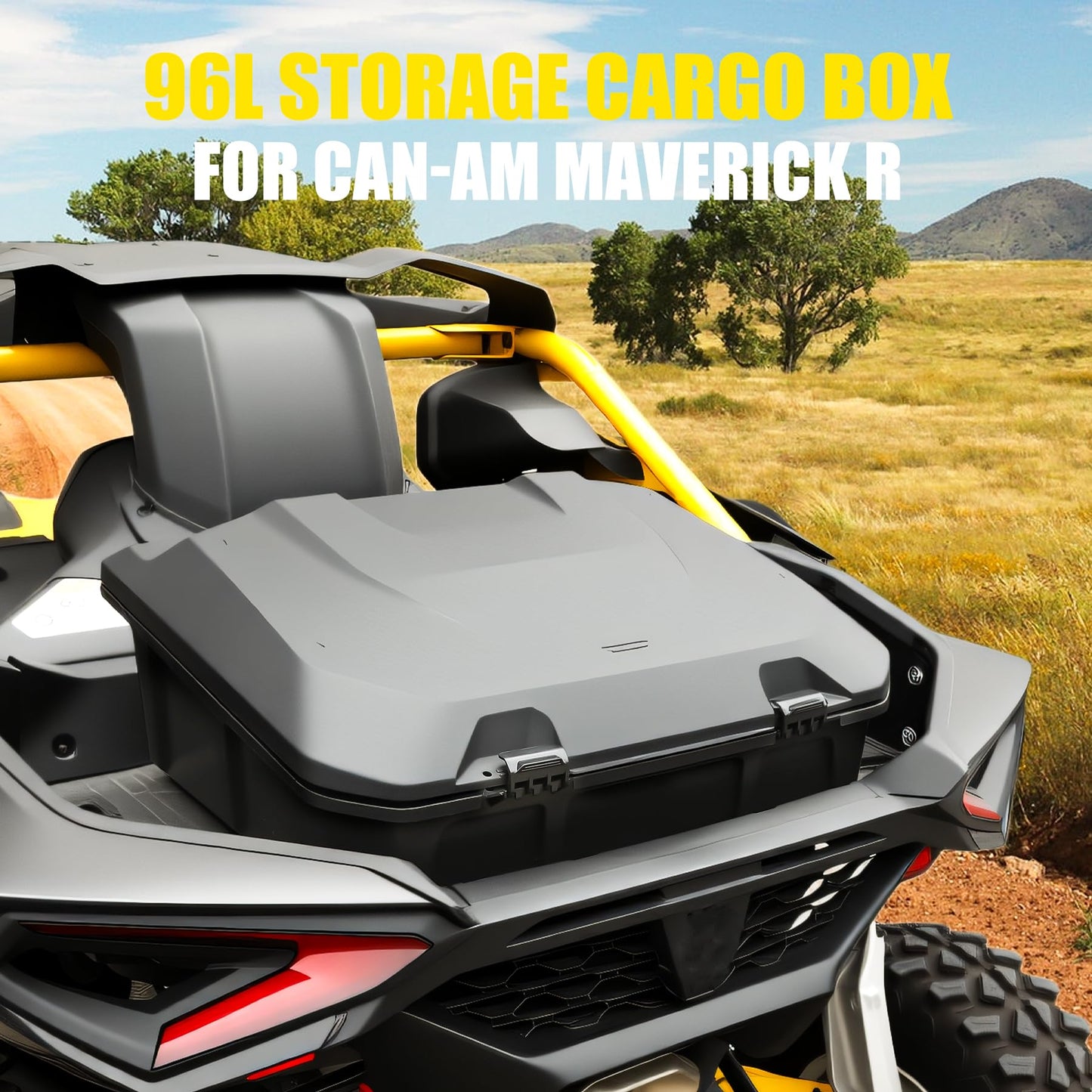 XATVXUTV 96L UTV Cargo Storage Box for Can-Am Maverick R, Large Poly Waterproof Rear Bed Storage Bin Tool Box for for Can Am Maverick R MAX X RS 2024+ Accessories, Replace #715007182