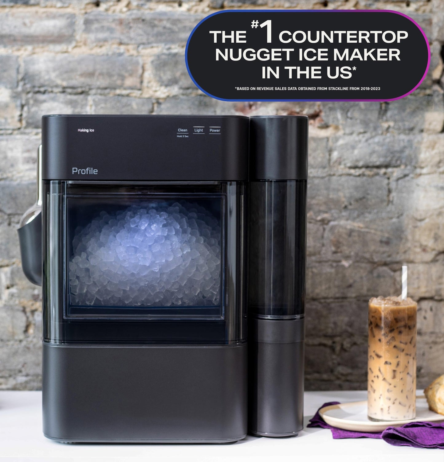 GE Profile Opal 2.0 Ultra Nugget Ice Maker with .75 Gallon Side Tank and Scale Inhibiting Filter, Scoop Included, 38 lbs in 24 Hours, Pellet Ice Machine with WiFi & Smart Connected, Black