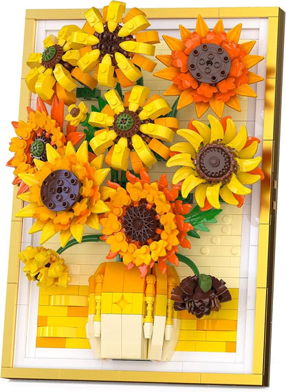 Sunflower Building Set - 3D Wall Art Frame with Wall-Hanging or Tabletop Modes Artificial Flower Botanical Collection Spring Floral Gifts for Girl Aged 14+ 1011PCS