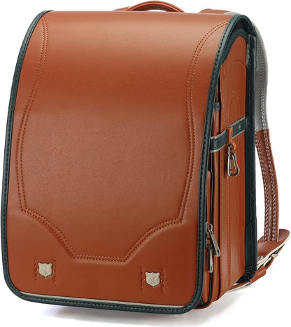 Baobab's wish Ransel Randoseru Backpack Semi-automatic satchel Japanese school bag for girls and boys PU leather bab-rng28 (Brown)