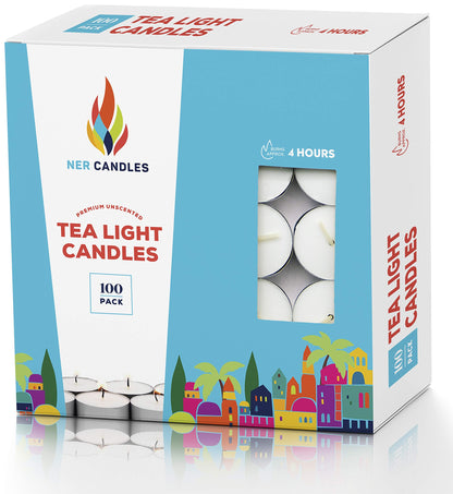 Tea Lights Candles - 4.5 Hour Burn Time - 100 Pack Bulk Candles - White Unscented - Travel Candles - Shabbat Candles - Long Burn Time