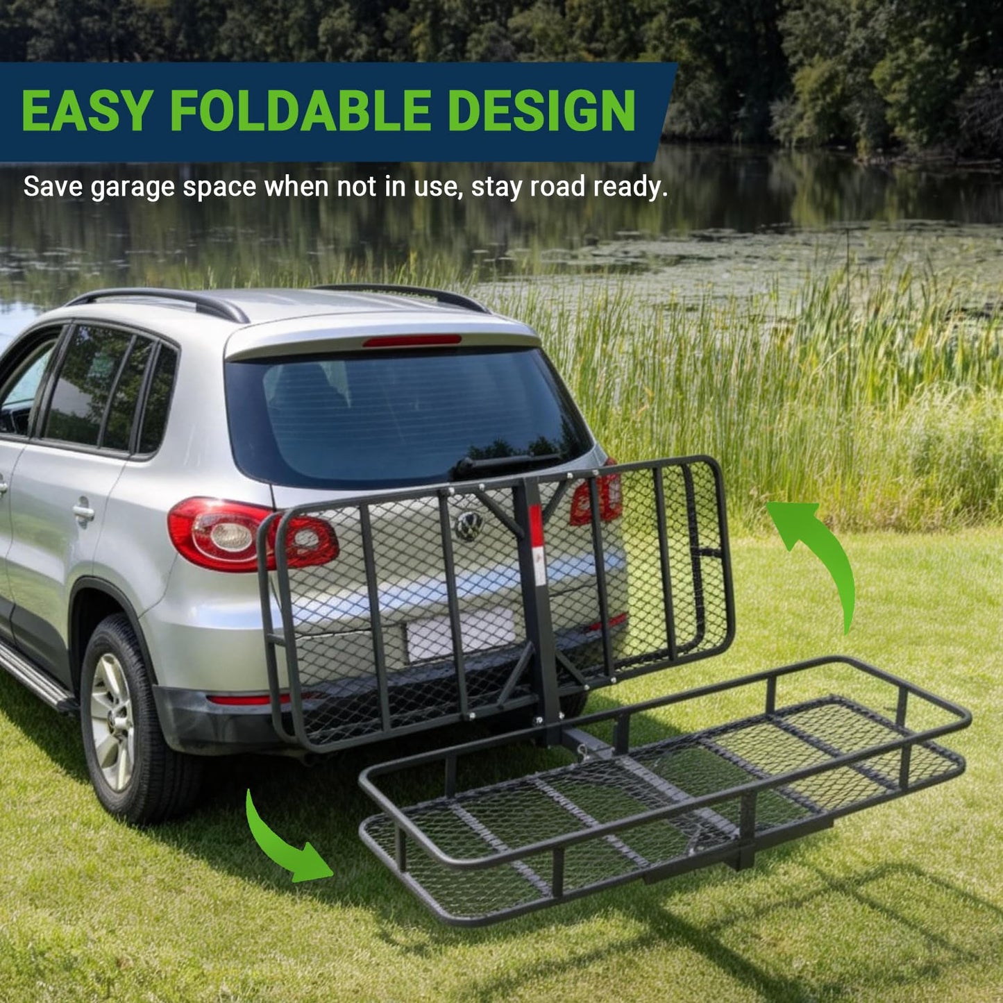 Hitch Rack Cargo Carrier for Car - Metal Luggage Storage Basket for Truck RV ATV Vehicle - Tow Hitch Mount Racks Rear Carriers with 2 in Receiver - 60x24X6 Utility Folding Trailer Travel Platform