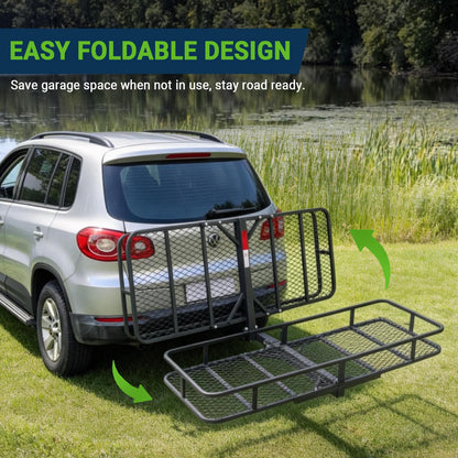 Hitch Rack Cargo Carrier for Car - Metal Luggage Storage Basket for Truck RV ATV Vehicle - Tow Hitch Mount Racks Rear Carriers with 2 in Receiver - 60x24X6 Utility Folding Trailer Travel Platform