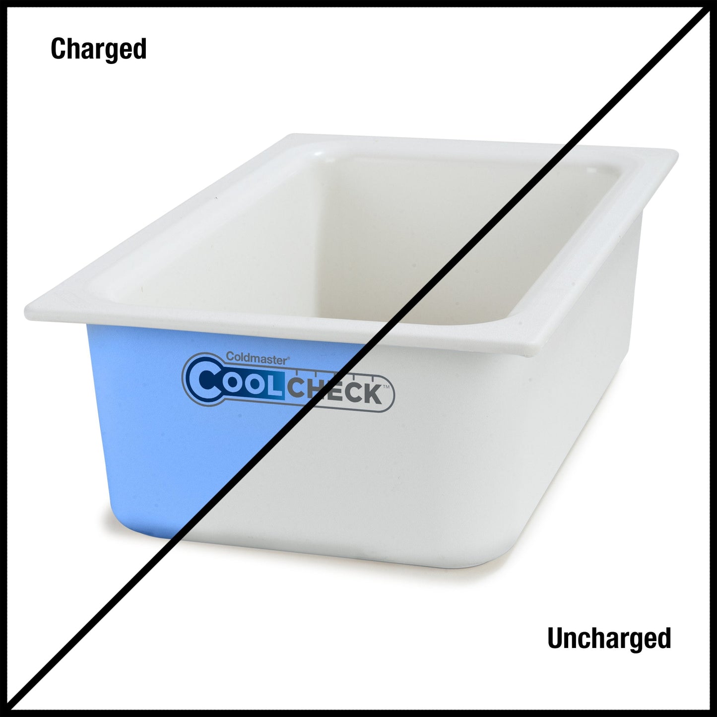 Carlisle FoodService Products Coldmaster Coolcheck Full Size Food Pan Insulated Food Pan with Refrigerant Gel Filling, Plastic, 15 Quarts, White, Blue