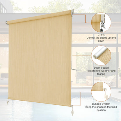 AOSKY Outdoor Roller Shades, Cordless Patio Shades Roll Up Outdoor Blinds, Roller Blinds Cloth for Porch Pergola Balcony Backyard Windows, 96" W x 96" H, Wheat
