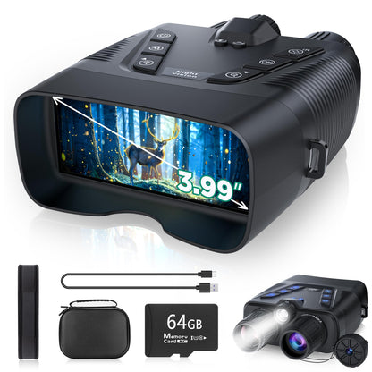 4K Night Vision Goggles, 58MP Full-Color Night Vision Binoculars with 10000mAh Rechargeable Battery, 64GB Card, 3.99" Screen and 1968FT Viewing Range for Camping Hunting & Security
