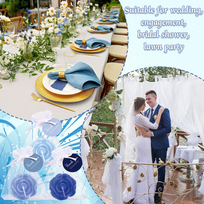 Treela 50 Set Flower Candles Wedding Favor for Guests Mini Blue Rose Shaped Tealight Candles for Return Gift Wedding Birthday Bridal Shower Housewarming Party