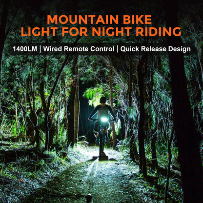 RAVEMEN PR1400 Rechargeable Bike Light, 1400 Lumens Light for Bike with Dual Lens, LED Display, IPX8 Waterproof Bike Front Light for Mountain Biking, Night Riding