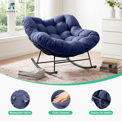 JEAREY Oversized Papasan Rocking Chair - Comfy Egg Chair for Patio, Bedroom, Garden | Navy Blue
