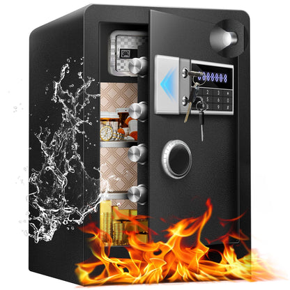 6.0 Cu Ft Large Fireproof Waterproof Safe Box for Office Document- HIDDEN LOCK BOX, Heavy Duty Steel Home Safety Box with Light, Dual Key System, Two Removable Shelf, Personal Combination Safe