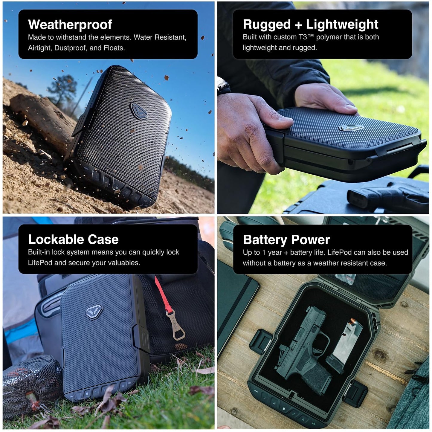 VAULTEK LifePod 10 Compact Lockable Weather Resistant Portable Case with Built-In Lock, Backlit Keypad, Steel Security Cable, & TSA Compliant (Covert Black)