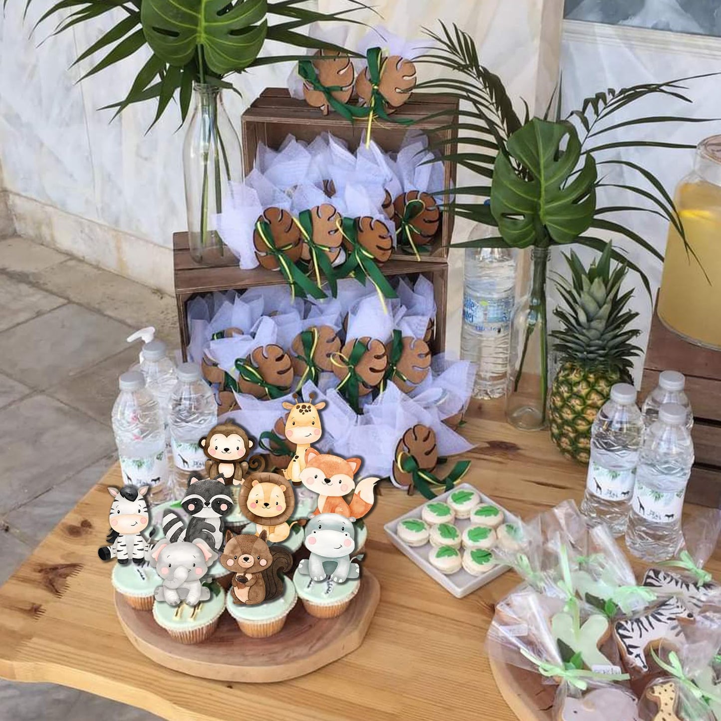 48pcs Safari Cupcake Toppers for Safari Baby Shower Decorations Cute Jungle Animals Cupcake Wild One Birthday Decorations