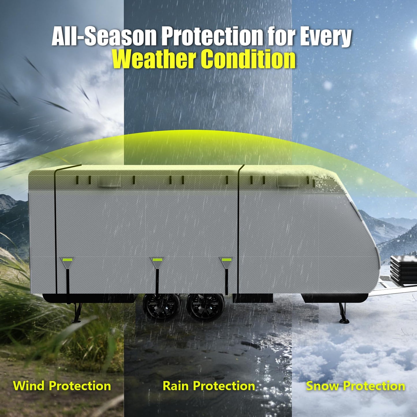 YSPACE 8-Layer Heavy Duty RV Cover 24-27 ft, Rip-Stop Travel Trailer Cover with Windproof Straps, Waterproof Camper Cover with Ventilation, Zipper Access & Full Accessories for All-Season Protection