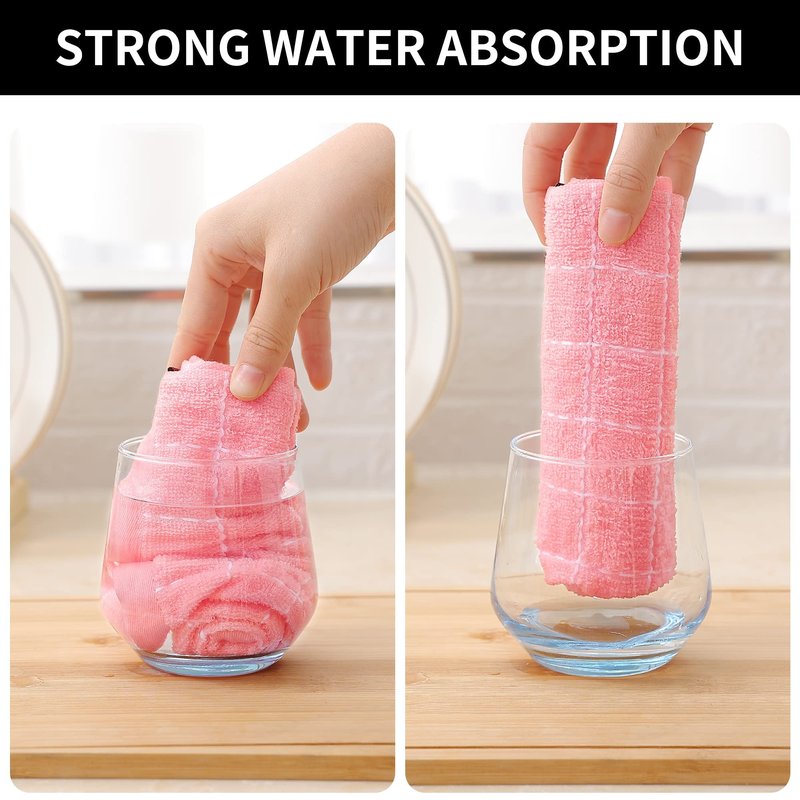 Homaxy 100% Cotton Terry Kitchen Dish Cloths, Ultra Soft and Absorbent Dish Towels for Kitchen, Suitable for Drying and Washing Dishes, 18 Pack, 12 x 12 Inches, Pink