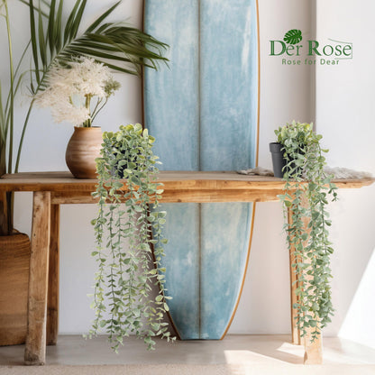 Der Rose 3Pcs Fake Plants Hanging Artificial Decor Faux Potted Eucalyptus Plants for Boho Bathroom Home Office Desk Wall Shelf Bookcase Accessories Decor Indoor