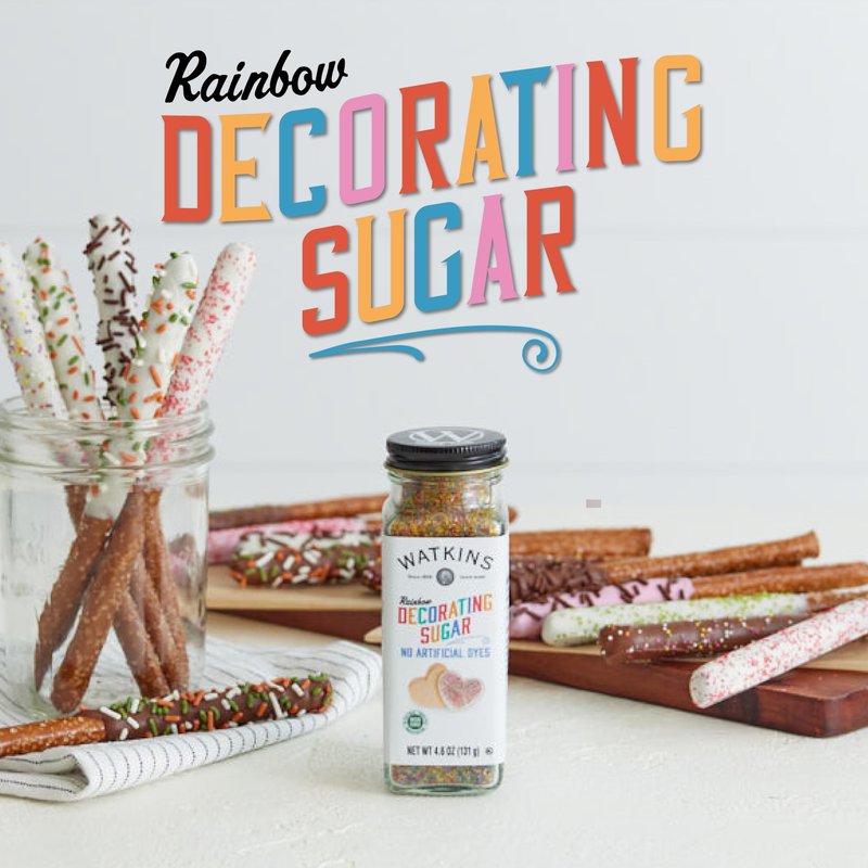 Watkins Rainbow Decorating Sugar (No Artificial Dyes), Non-GMO, Kosher, 4.6 Ounce, 1-Pack