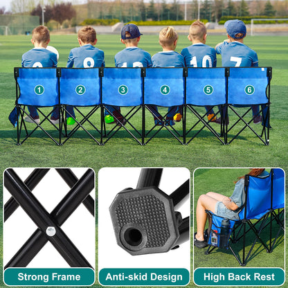 1MORE Portable Folding Bench, Foldable Sideline Bench for Team, 6 Seats Outdoor Camping Chair with Carry Bag & Backrest, Team Sport Sideline Bench for Football,Soccer, Fishing. Blue