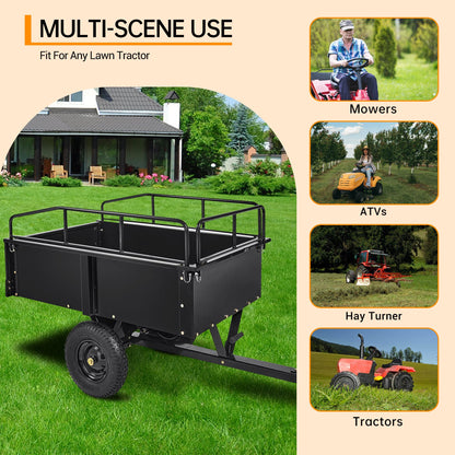 750 LBS Utility Trailer, 15 Cu.Ft Heavy Duty Steel Dump Cart Garden Trailer, with Removable Sides, Hand Pull & Foot Pedal Wagon for ATV, UTV, Lawn Mower, Tractor, Multipurpose Yard Trailer, Black