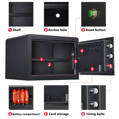 Biometric Digital Security Home Safe, Safes for Home Storage Cash Jewelry and Valuables,1.0 Cubic Feet Gun Use Storage Small Fingerprint Safe Box. (No fireproof bag, 9.8”H X 13.8”W X 11”D)
