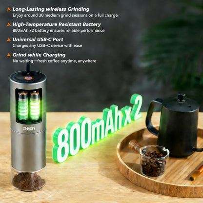 SPARKFE Portable Electric Coffee Grinder, Rechargeable Wireless Handheld Grinder with Stainless Steel Conical Burr, Adjustable Grind Settings, for Espresso, Moka, Pour Over, French Press, Cold Brew