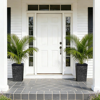 Garvee 16" Tall Planters Set of 2, Self Watering Tall Planters, Outdoor＆Indoor Planter Pots, High Front Porch Planters Pots with Drainage Holes＆Water Level Monitor, Black