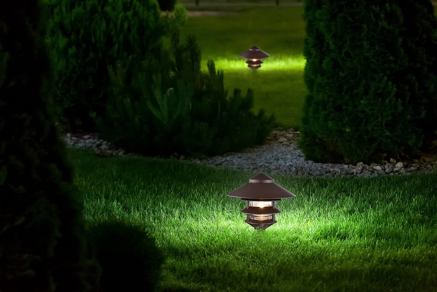 Nuvo SF76/637/04 Outdoor Pagoda Landscape Pathway Light, 3 Tier - Large Hood, Old Bronze (4 Pack)