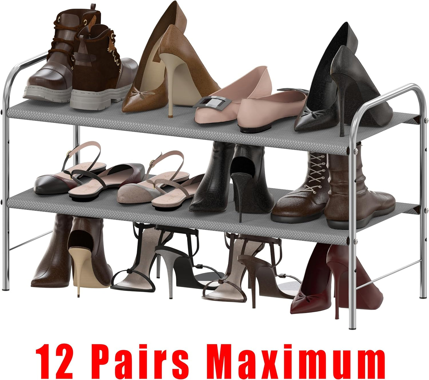 Simple Houseware 2-Tier Shoe Rack - Stylish Grey Storage Organizer for Home Entryway