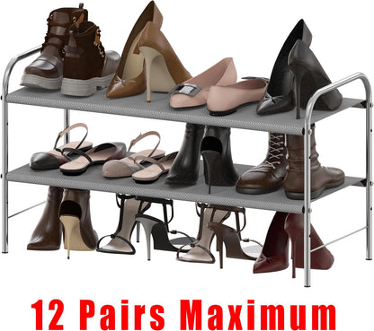 Simple Houseware 2-Tier Shoe Rack - Stylish Grey Storage Organizer for Home Entryway
