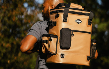 DAM Coolers SOFTCOOL 20 Soft Sided Cooler Backpack – Leakproof Insulated Cooler Bag, 22 Can / 26L Portable Ice Chest with Quick-Access Hatch for Beach, Camping, Fishing & Travel (Sudan Tan)